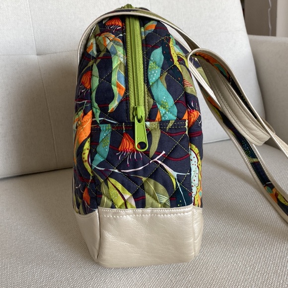 Handmade by Nancy O’Roarke Shoulder Handbag Purse Navy Colorful Leaf Gold Trim - Picture 6 of 11
